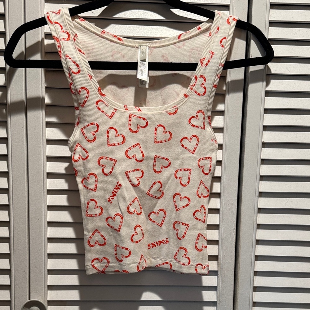 SKIMS Ribbed Heart Print Tank | Size S | Cream Red Hearts